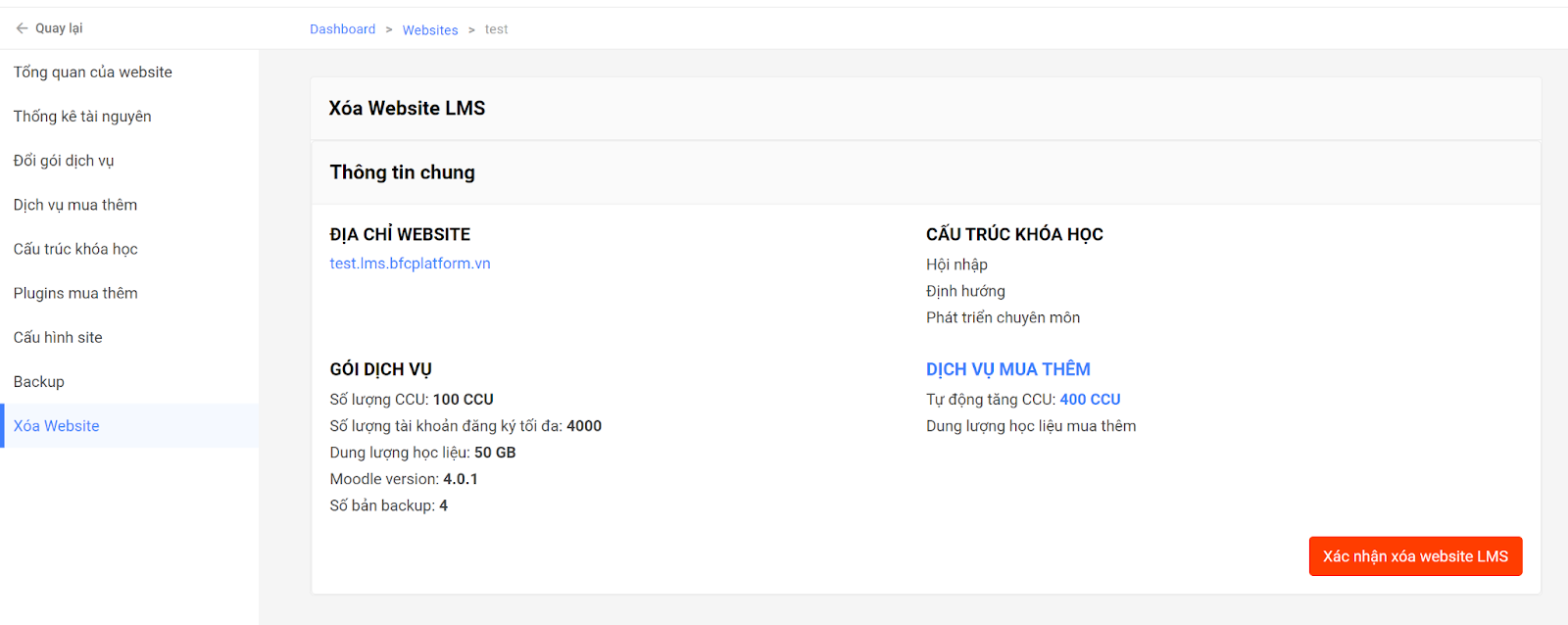 Xóa website